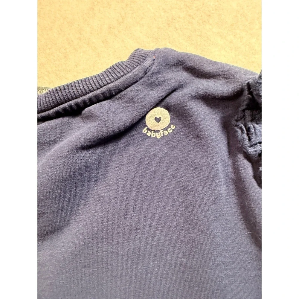 Babyface Kids Navy Blue Ruffle Shoulder‎ Sweatshirt Heart Charm Size 3YR
